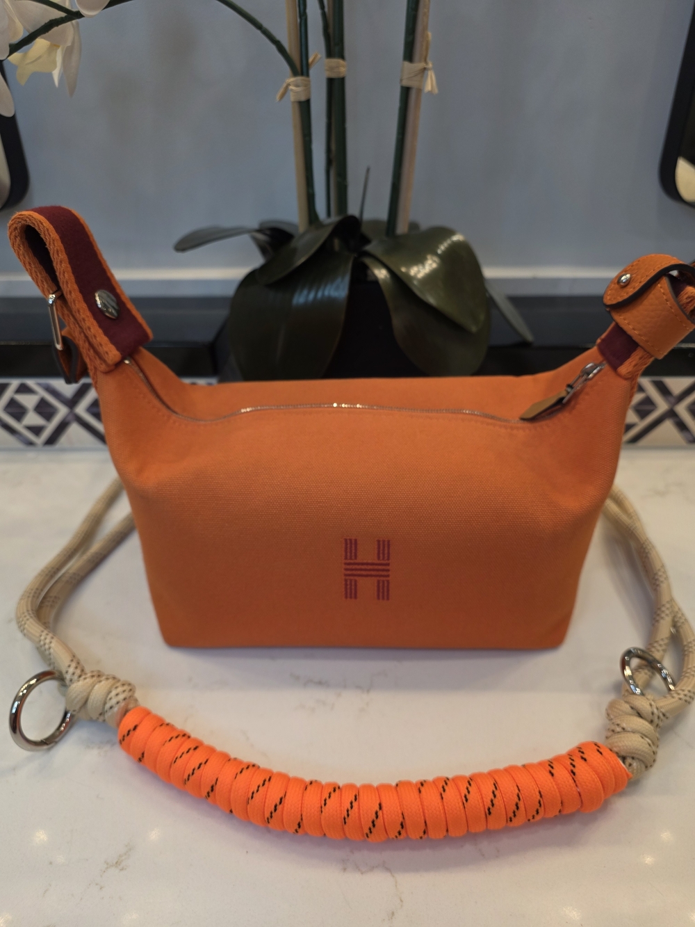 Orange Canvas Cosmetic Pouch with Rope Strap